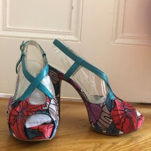 Turquoise Floral Platform Sandals